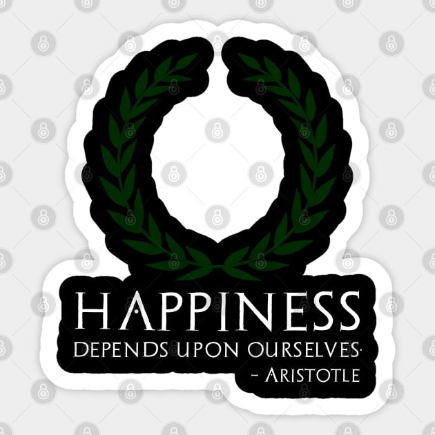 Ancient Greek Philosophy Aristotle Quote On Happiness Sticker by Styr Designs